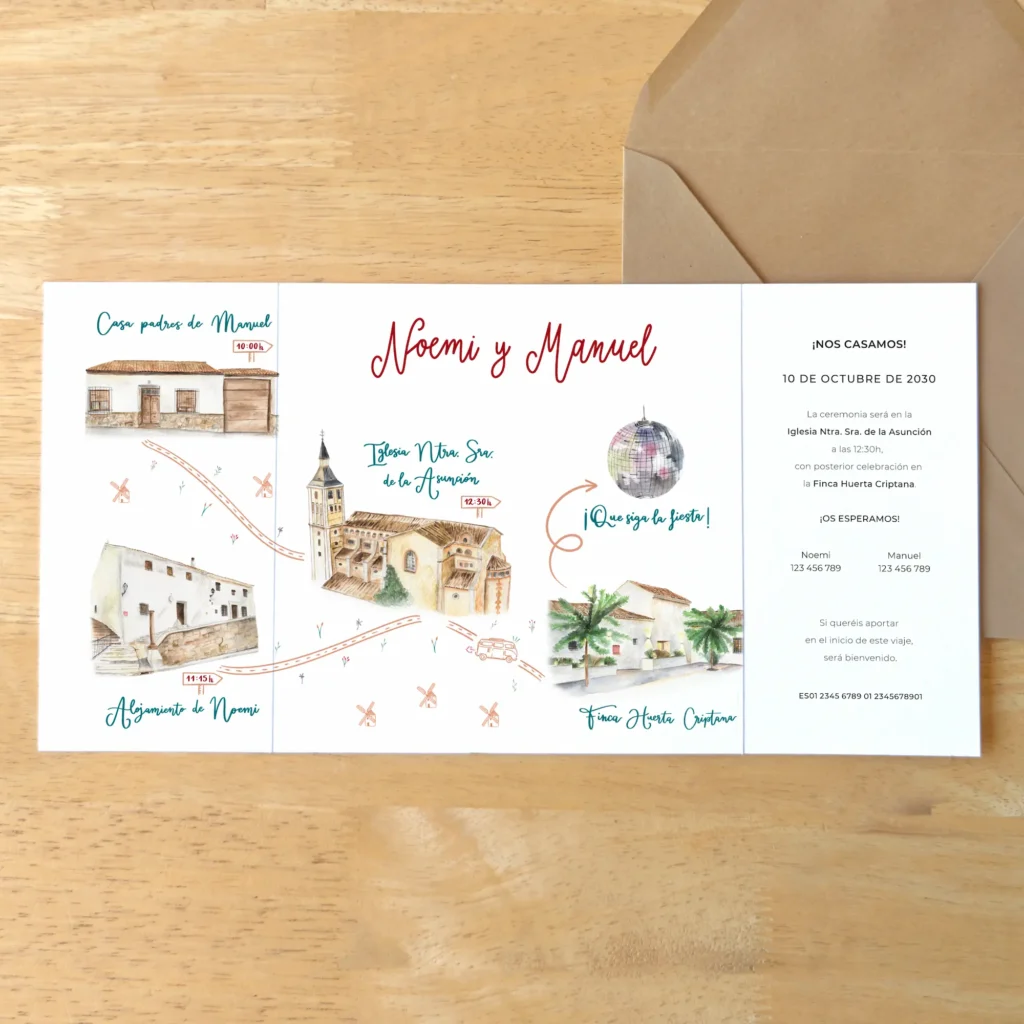 invitación de boda personalizada con mapa